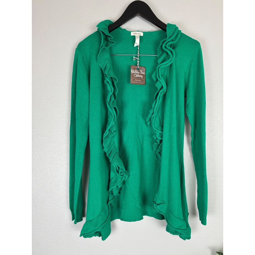 NWT Matilda Jane Cardigan Ruffle Open Front Kelly Green Small Layer Holiday